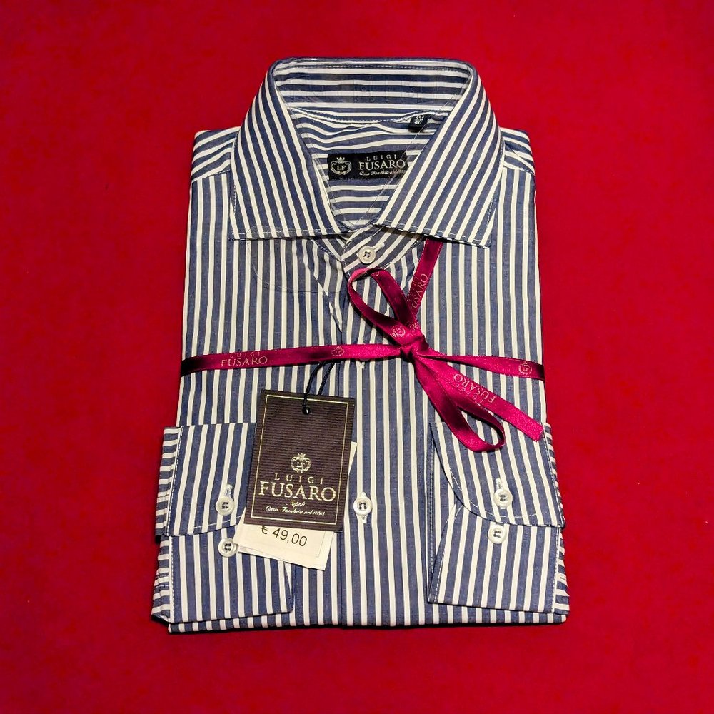 Luigi Fusaro Blue Striped Cotton Shirt***